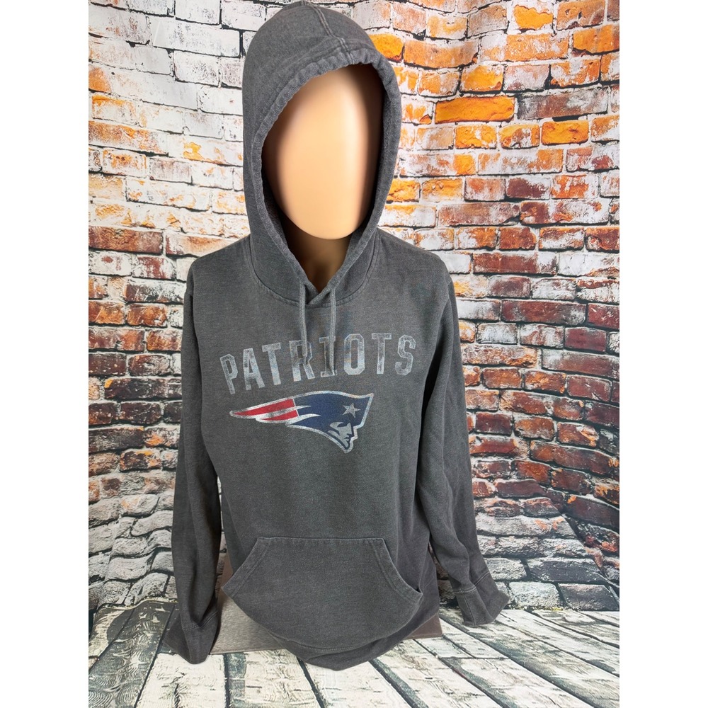 NFL Team Apparel New England Patriots Hoodie Gray Distressed Graphic Mens Large